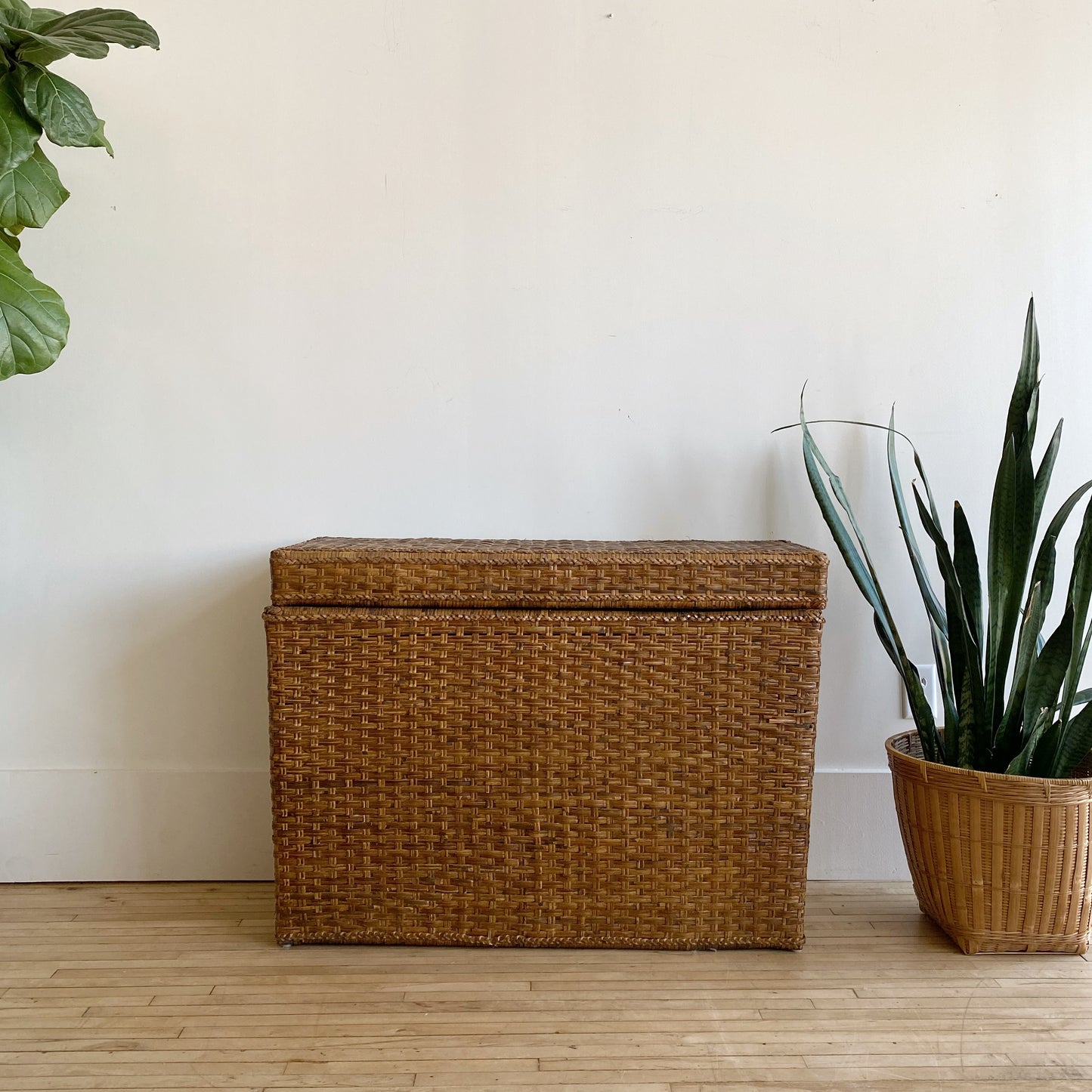 Found Oversized Wicker Chest / Lidded Basket / Console Table