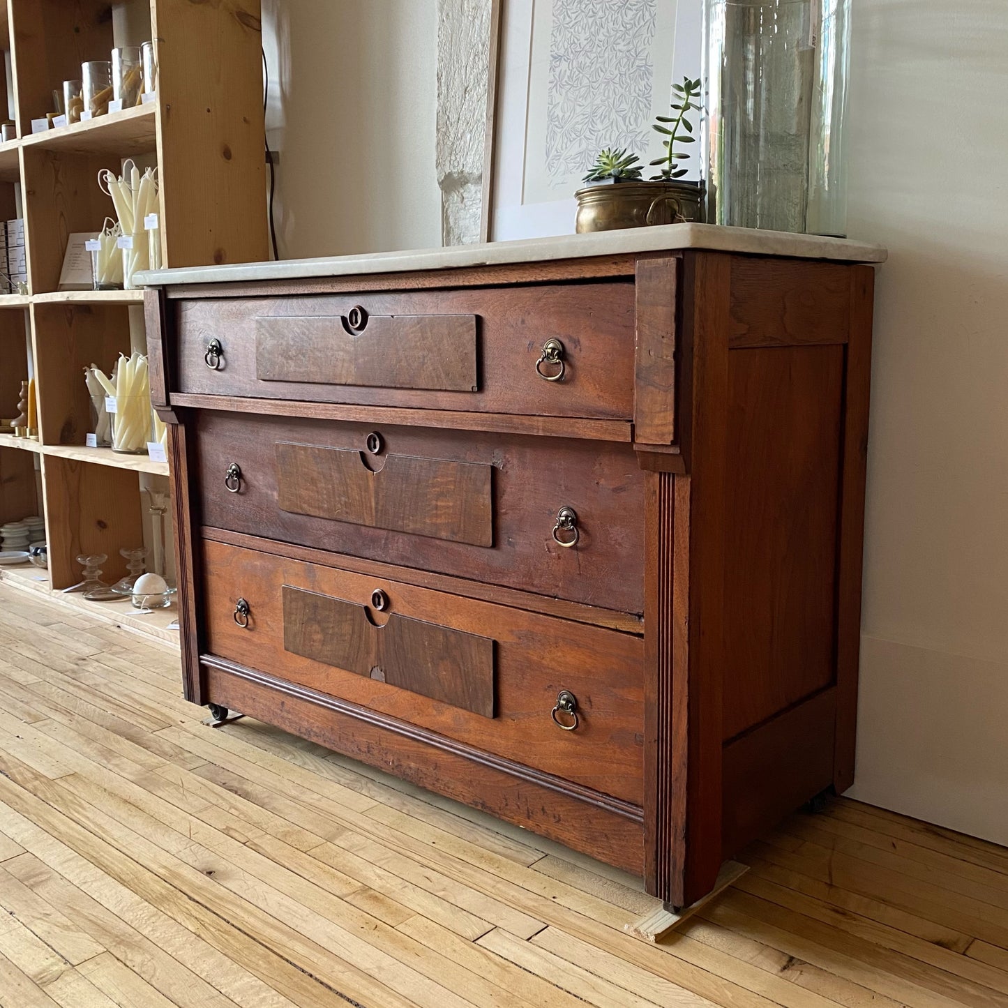 Antique 3-Drawer Dresser with Marble Top