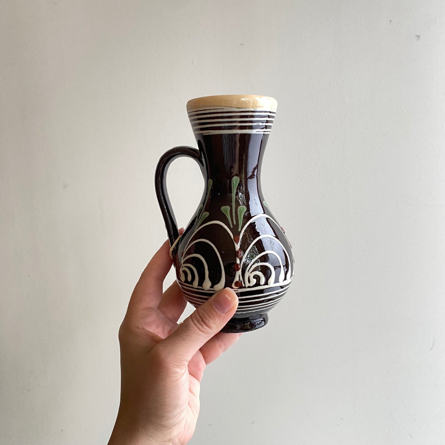 Small Vintage Hungarian Folk Art Pitcher, 6.5"