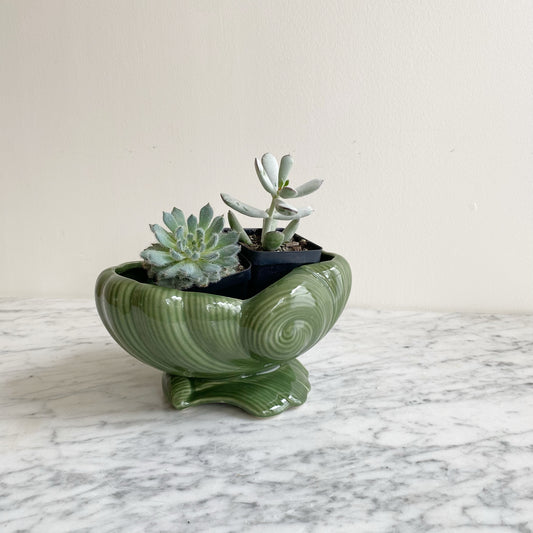 Vintage Green Ceramic "Swirl" Planter