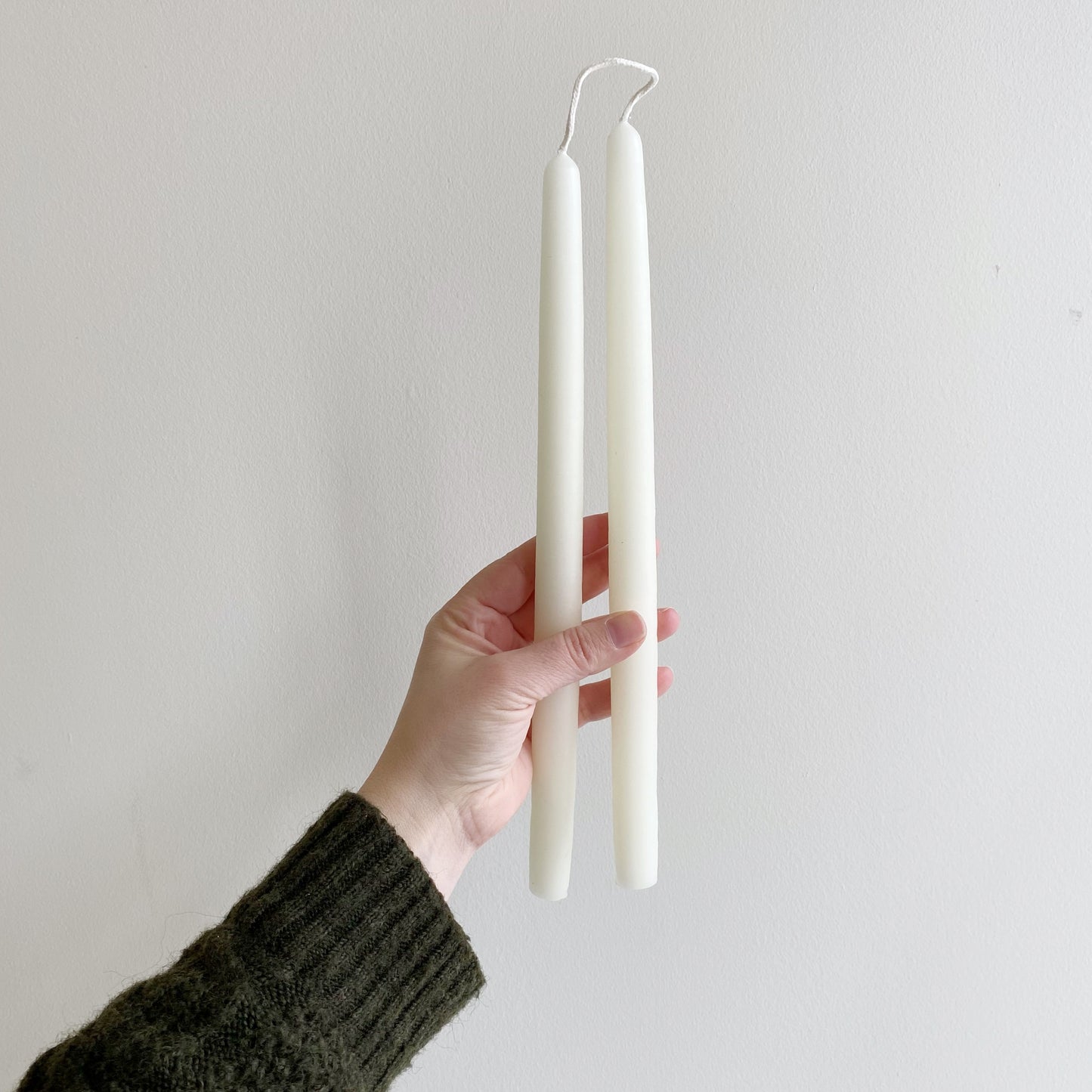 14" PAIR of Beeswax Taper Candles, White