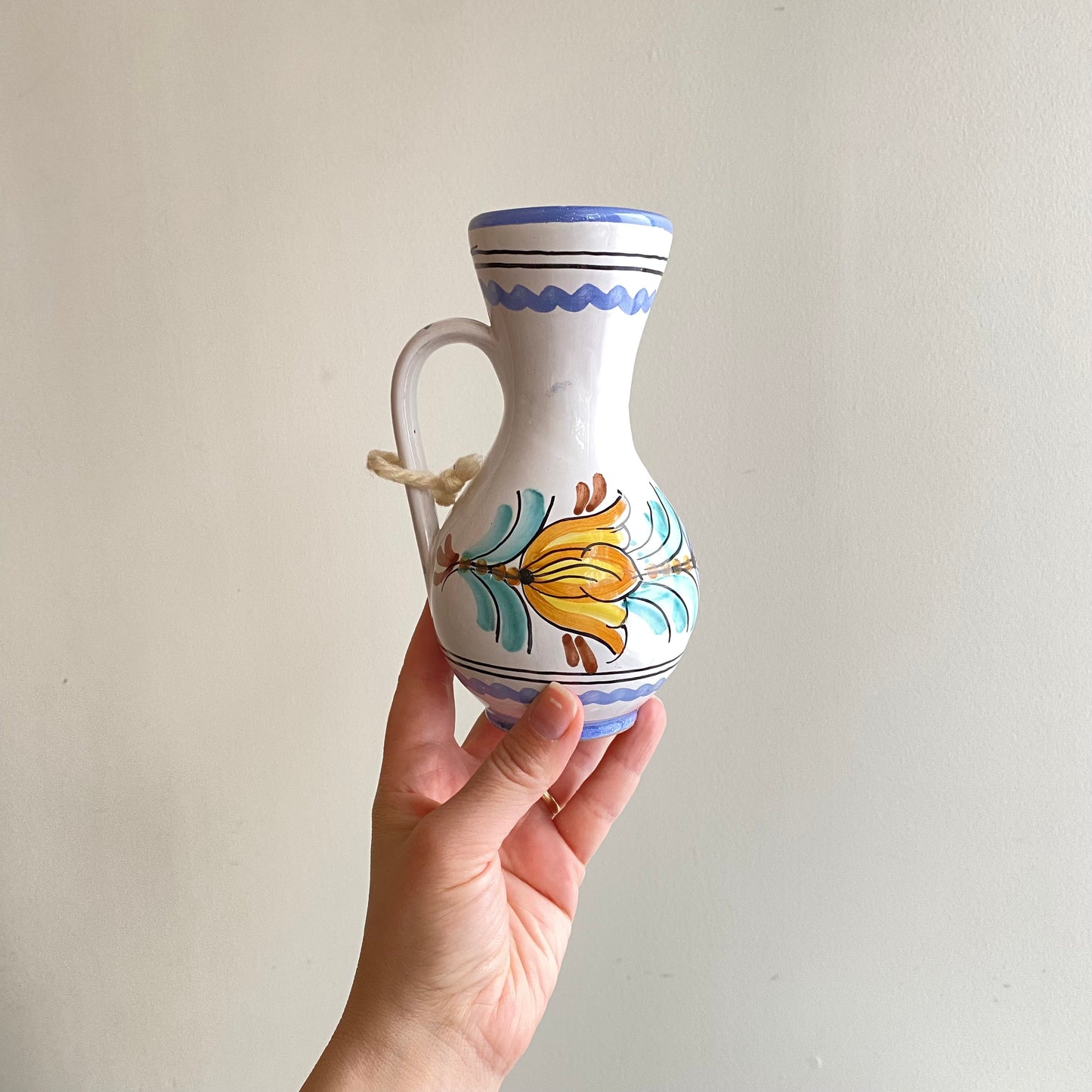 Small Vintage Hungarian Folk Art Pitcher, 6.5"