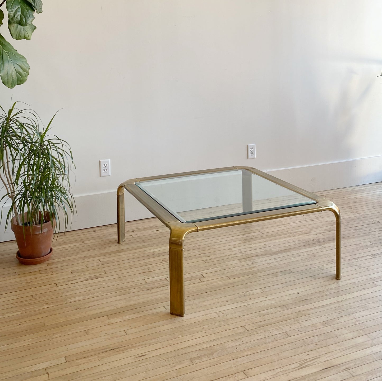 Vintage Brass + Glass Coffee Table by John Widdicomb