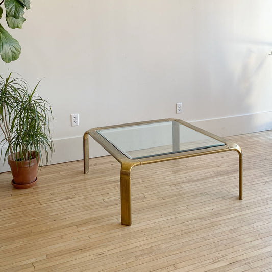Vintage Brass + Glass Coffee Table by John Widdicomb