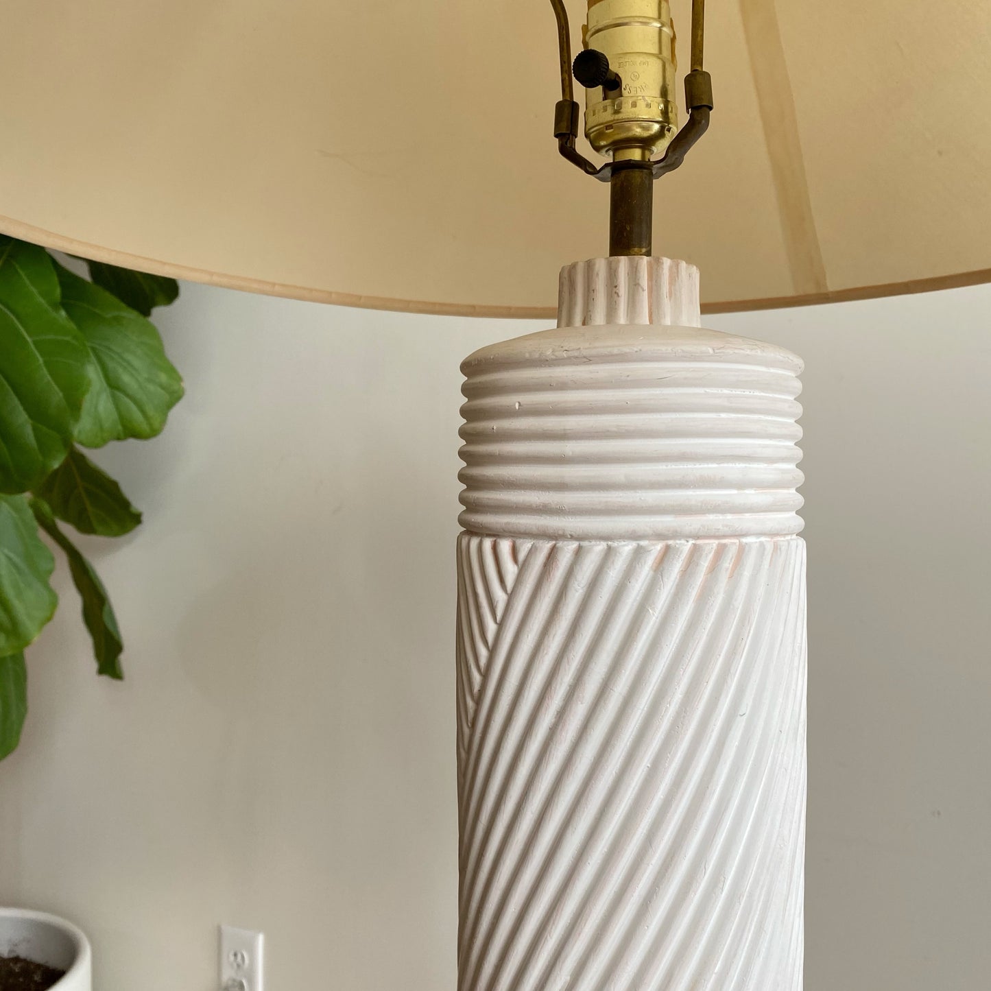 Vintage Reeded Plaster Floor Lamp with Shade