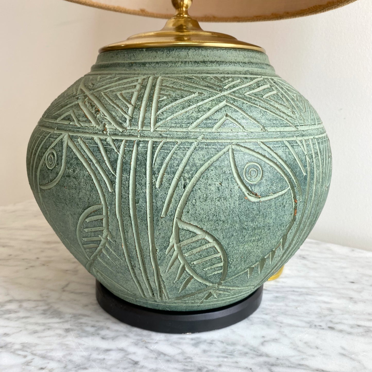 Vintage "Carved" Green Ceramic Lamp