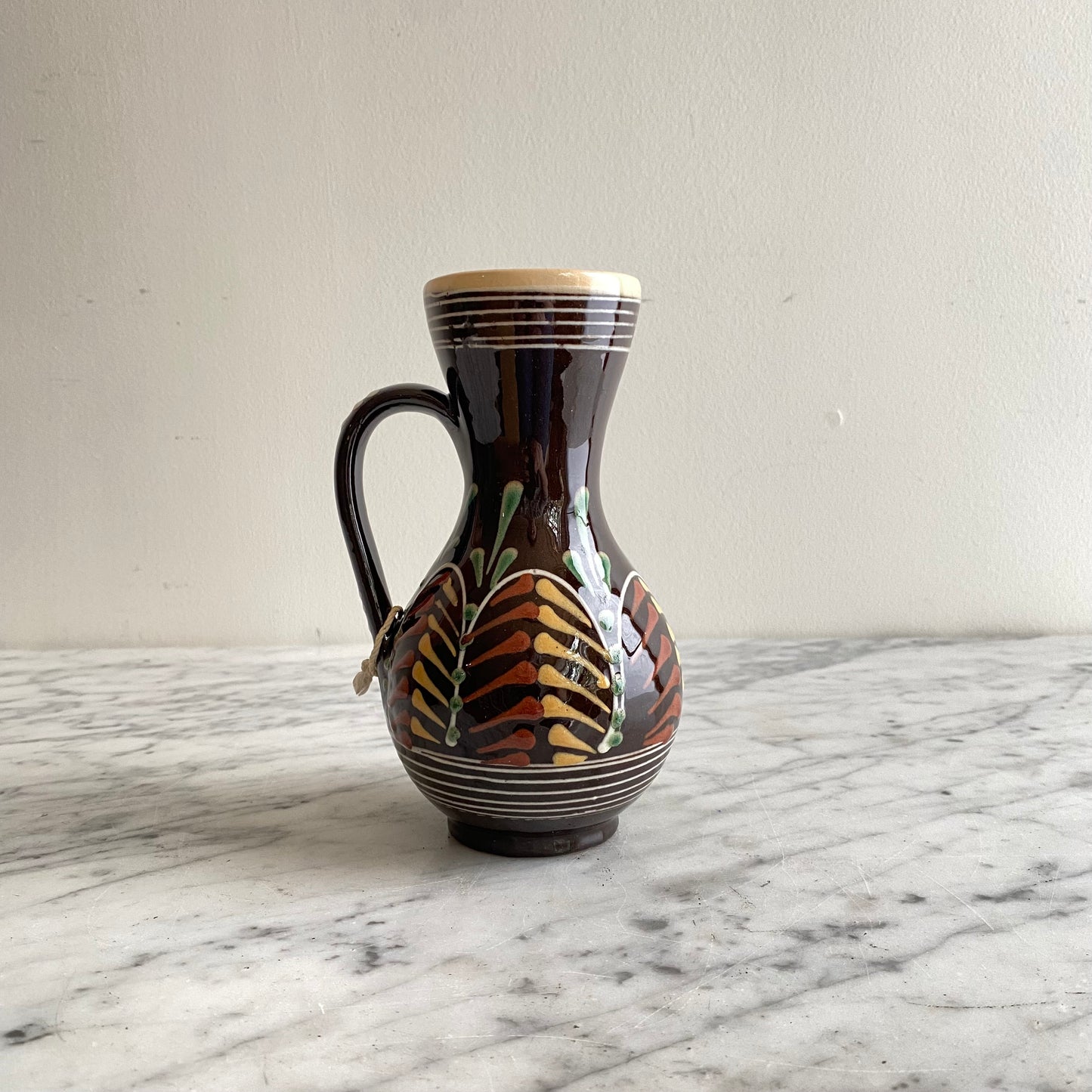 Small Vintage Hungarian Folk Art Pitcher, 6.5"