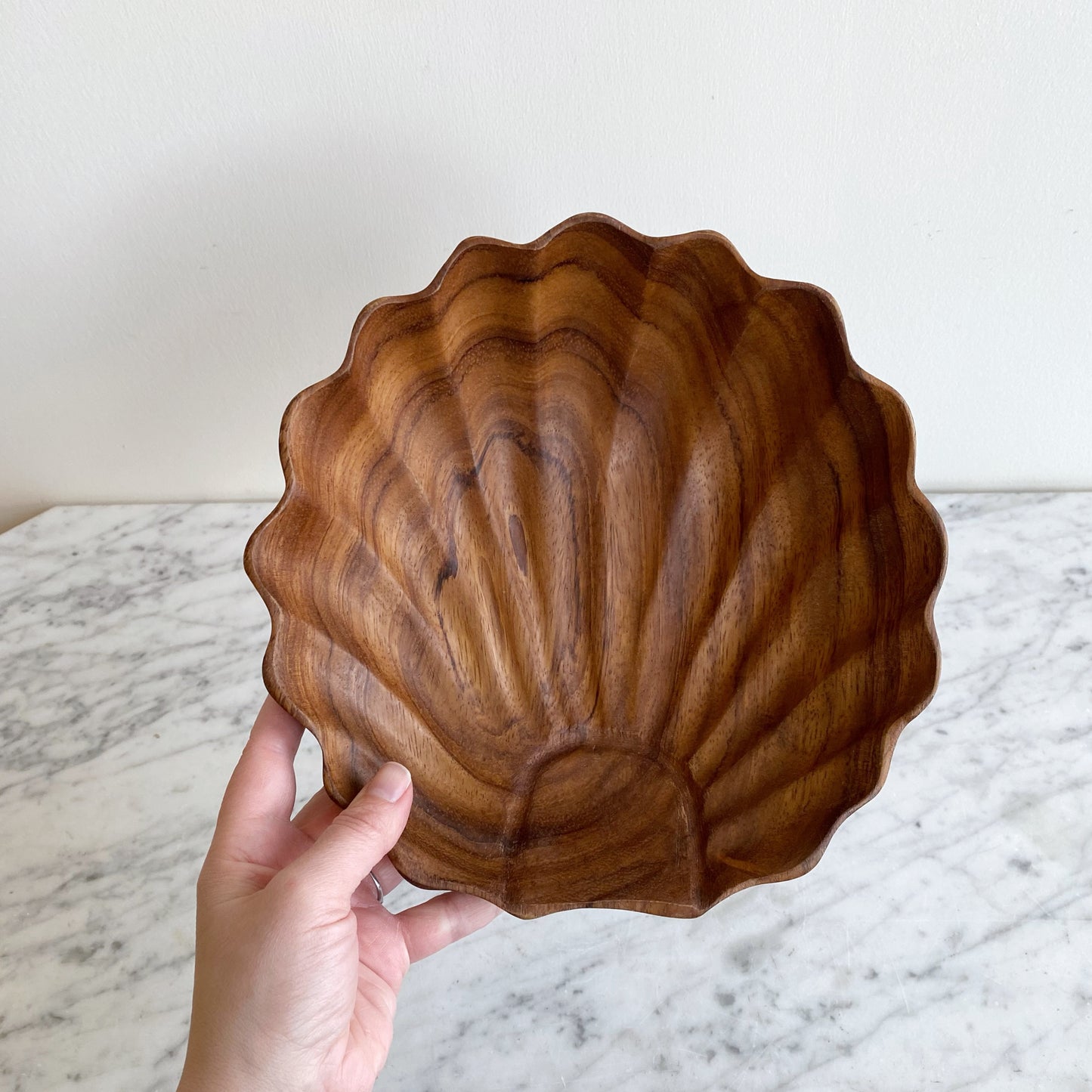 Vintage Wooden Seashell Bowl, 9.5"