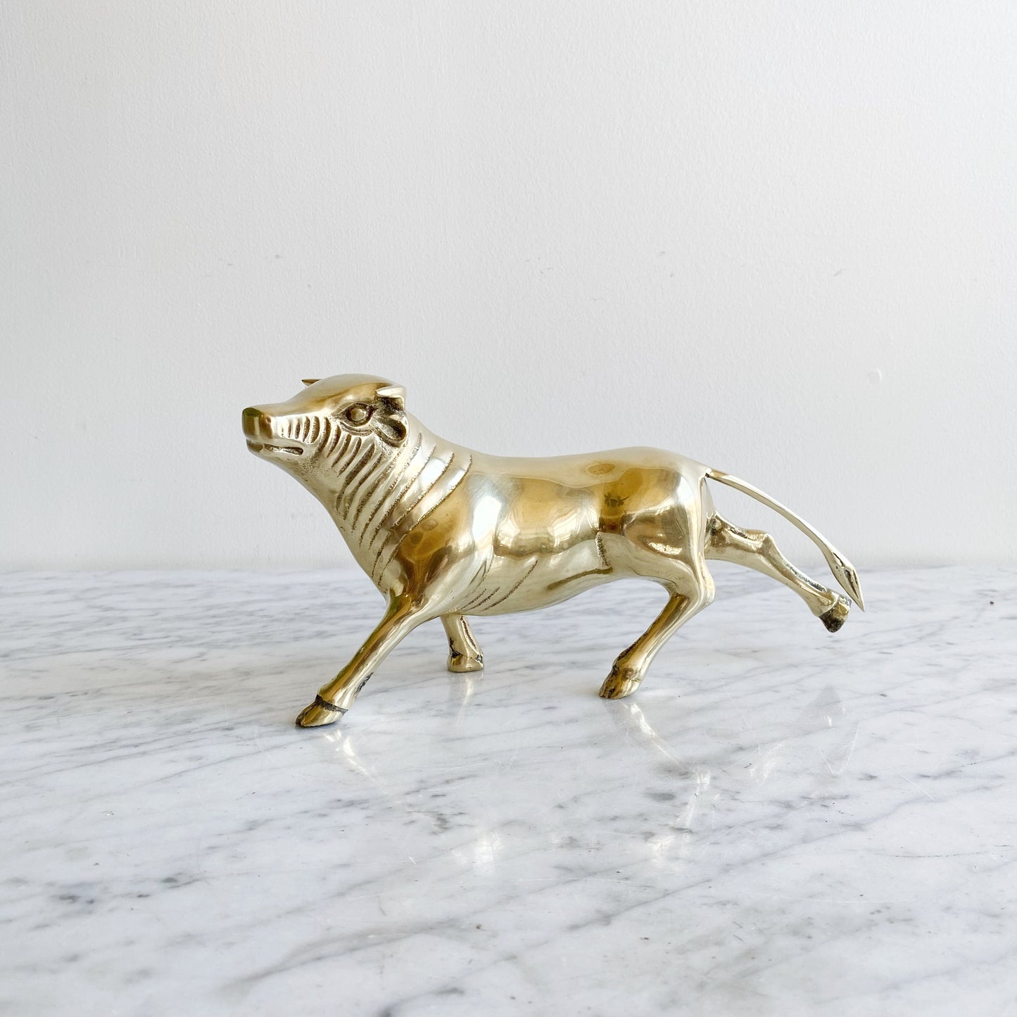 Large Vintage Brass Bull, 9.75"