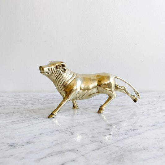 Large Vintage Brass Bull, 9.75"