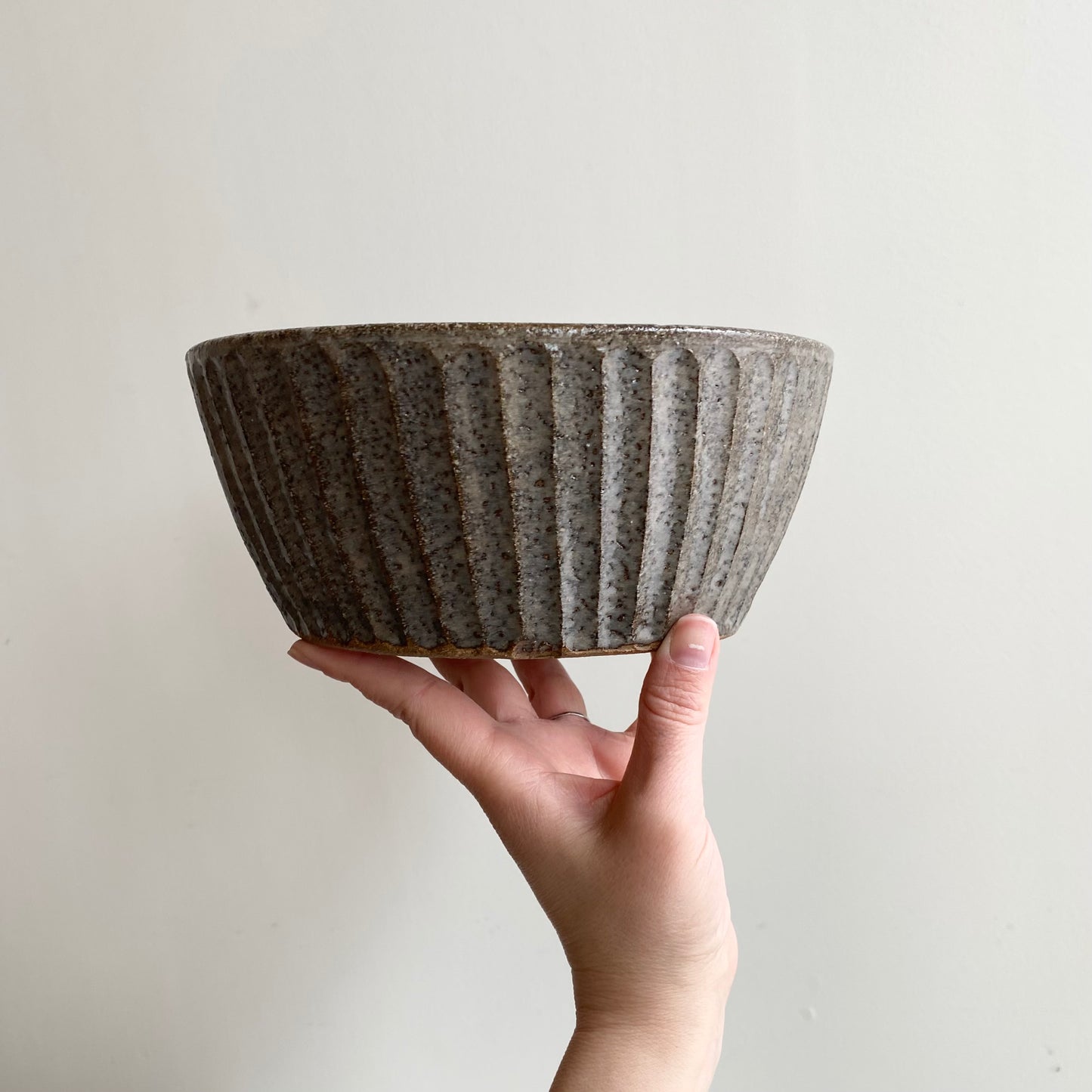 Found Ridged Pottery Bowl, 8.75"
