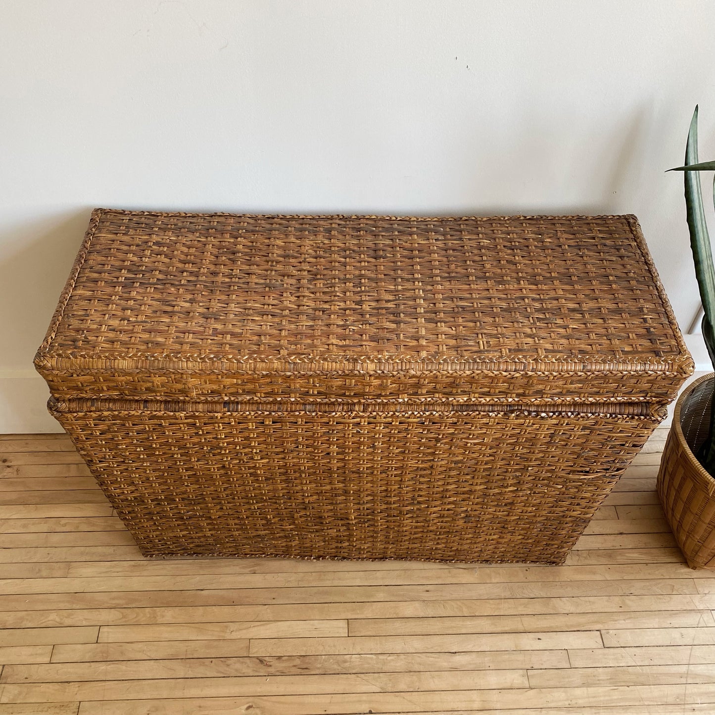 Found Oversized Wicker Chest / Lidded Basket / Console Table