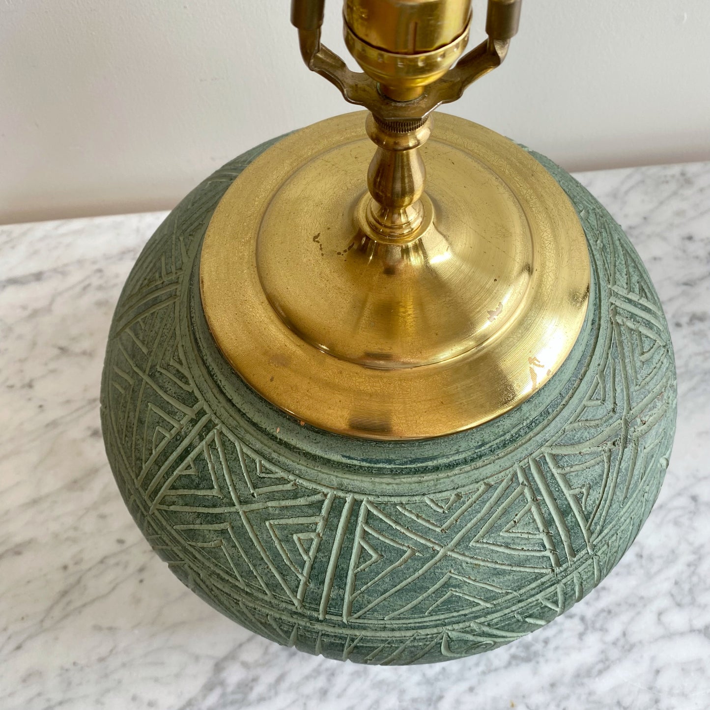 Vintage "Carved" Green Ceramic Lamp