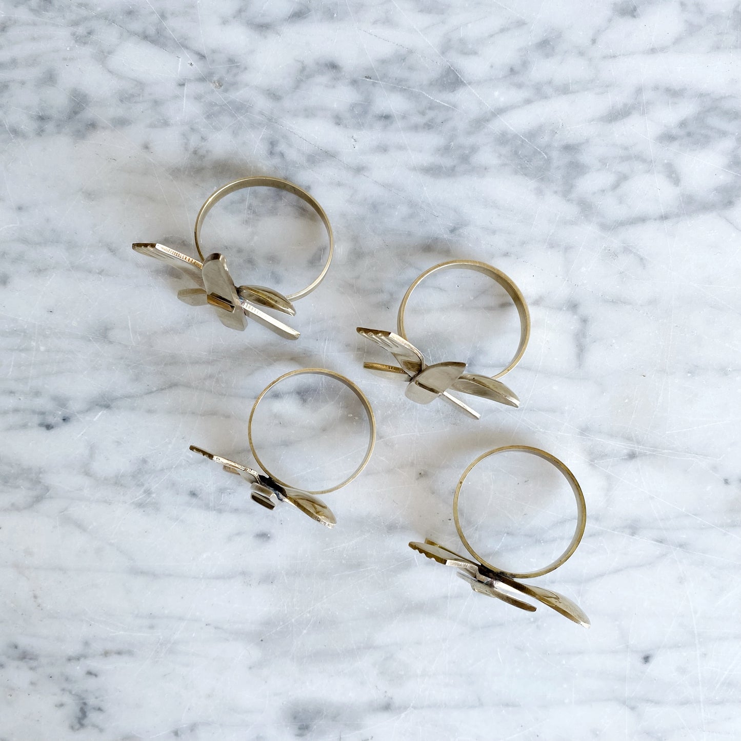 S/4 Vintage Modernist Brass "Flatware" Napkin Rings