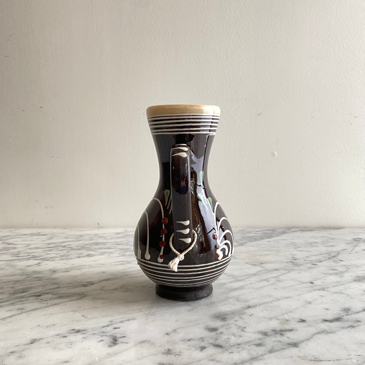 Small Vintage Hungarian Folk Art Pitcher, 6.5"