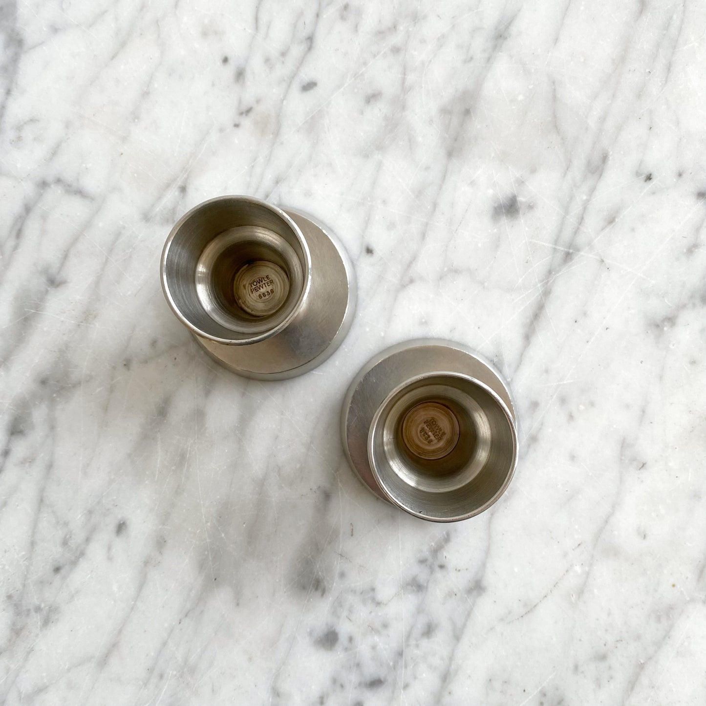 Pair of Vintage Mid-Century Pewter Candle Holders