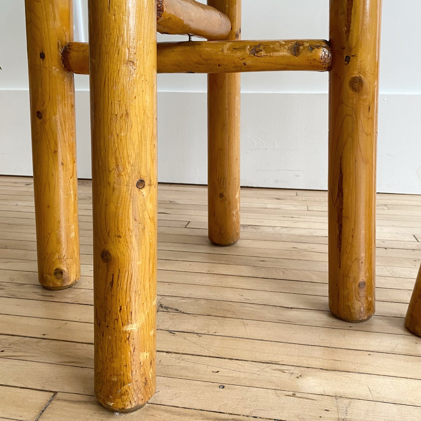 Pair of Vintage Handcrafted Folksy Pine Stools