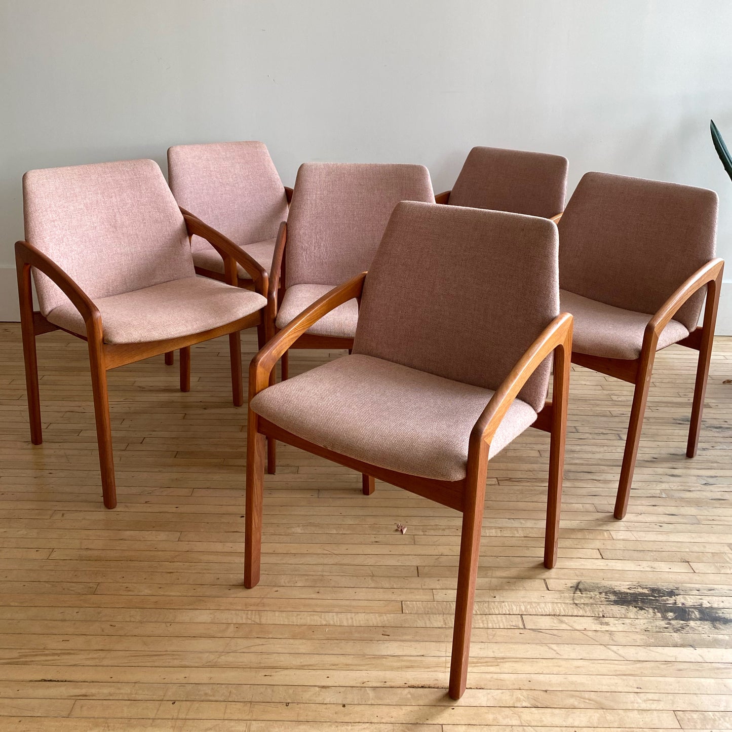 S/6 Teak Danish Modern Dining Chairs by Kai Kristiansen, produced by KS Mobler