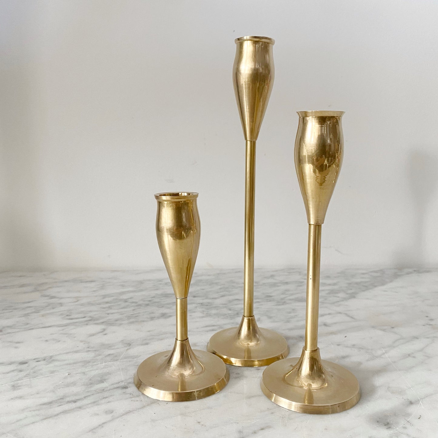 Trio of Vintage Brass Candlestick Holders
