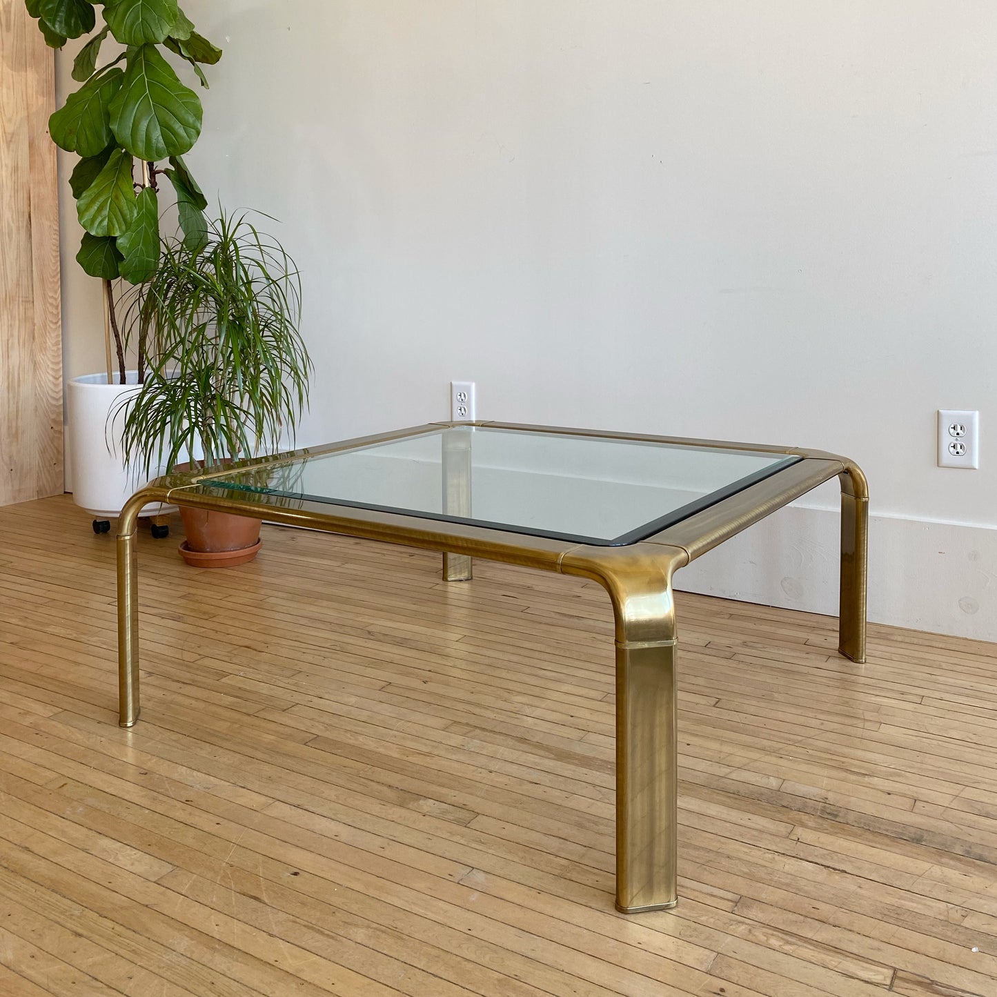 Vintage Brass + Glass Coffee Table by John Widdicomb