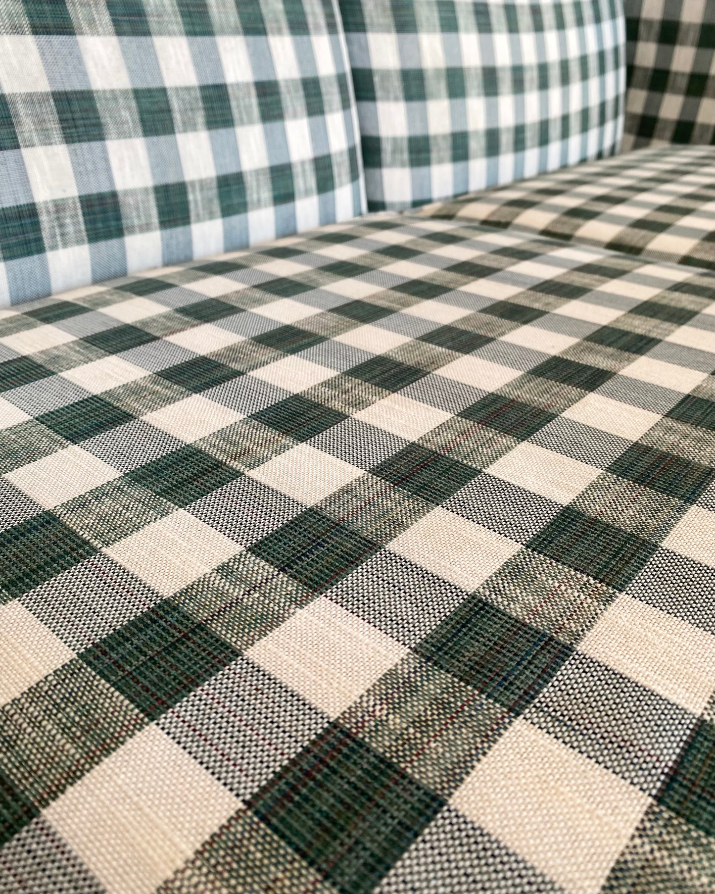 Vintage Green + White Gingham Sofa by Flexsteel