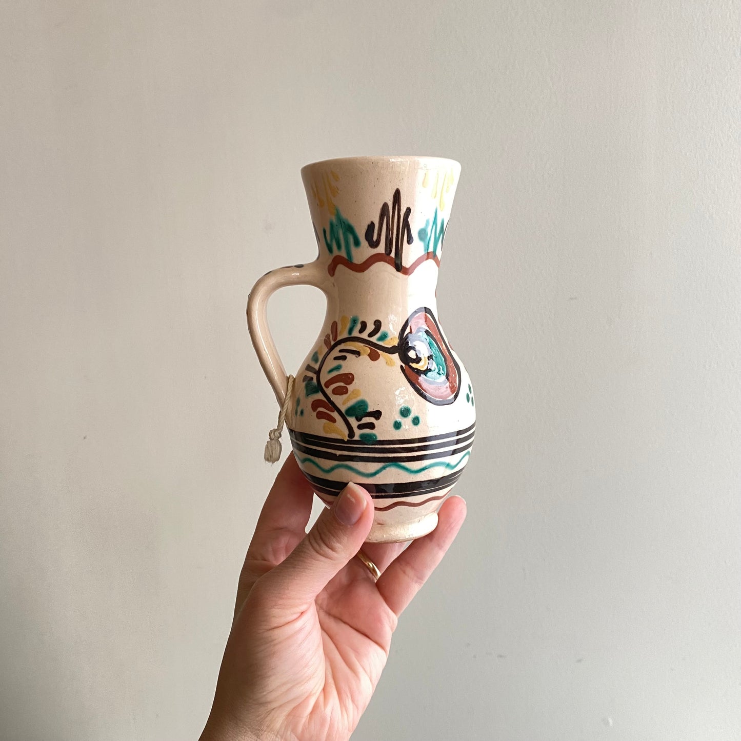 Small Vintage Hungarian Folk Art Pitcher, 6.5"