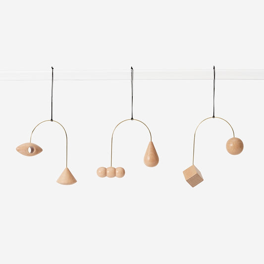 20% OFF: Brass + Beech Wood Ornament / Mobile Trio