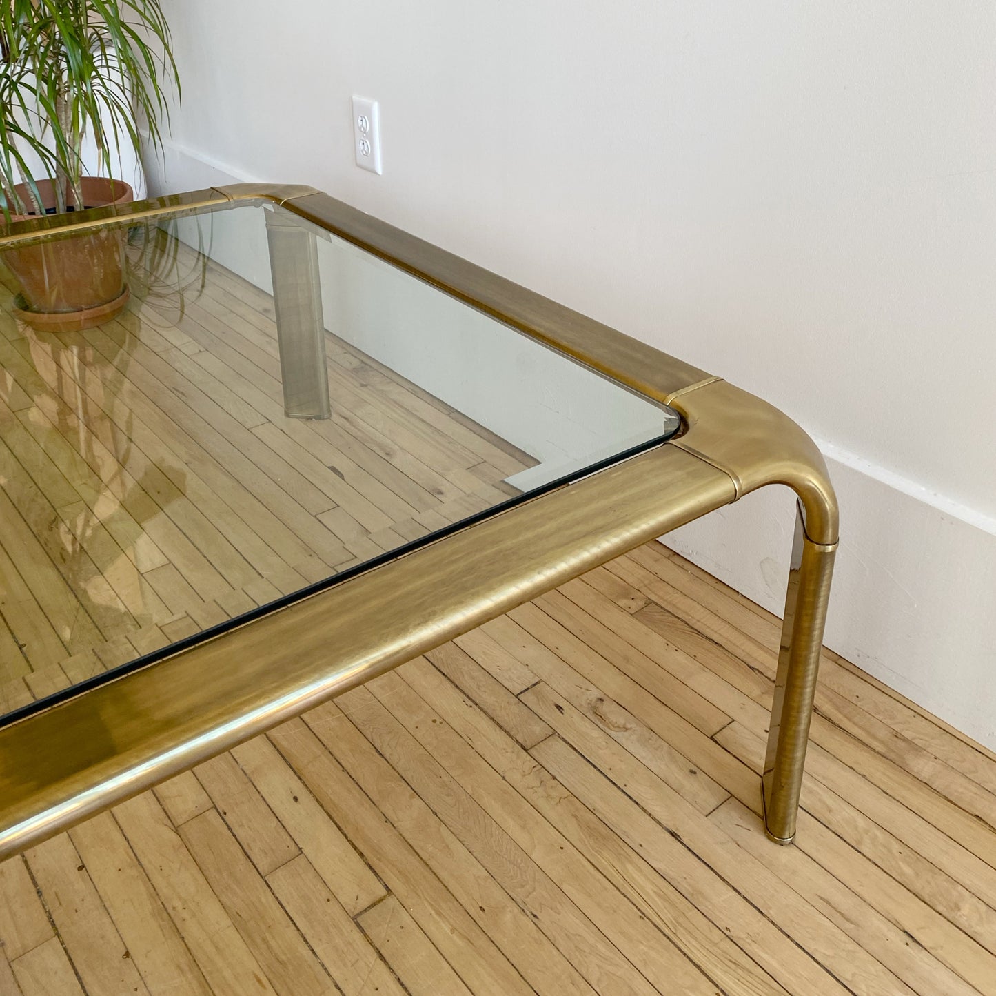 Vintage Brass + Glass Coffee Table by John Widdicomb