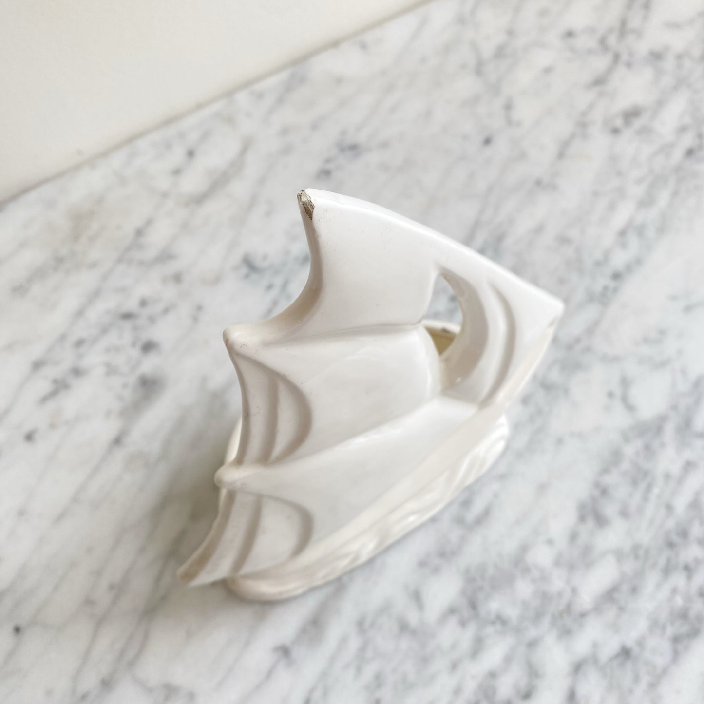 Vintage White Ceramic Sailboat Planter