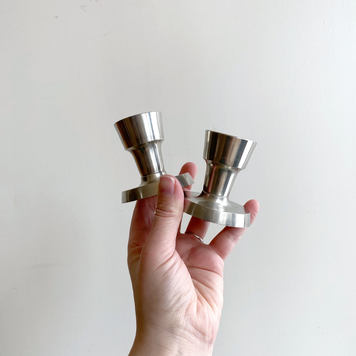 Pair of Vintage Mid-Century Pewter Candle Holders