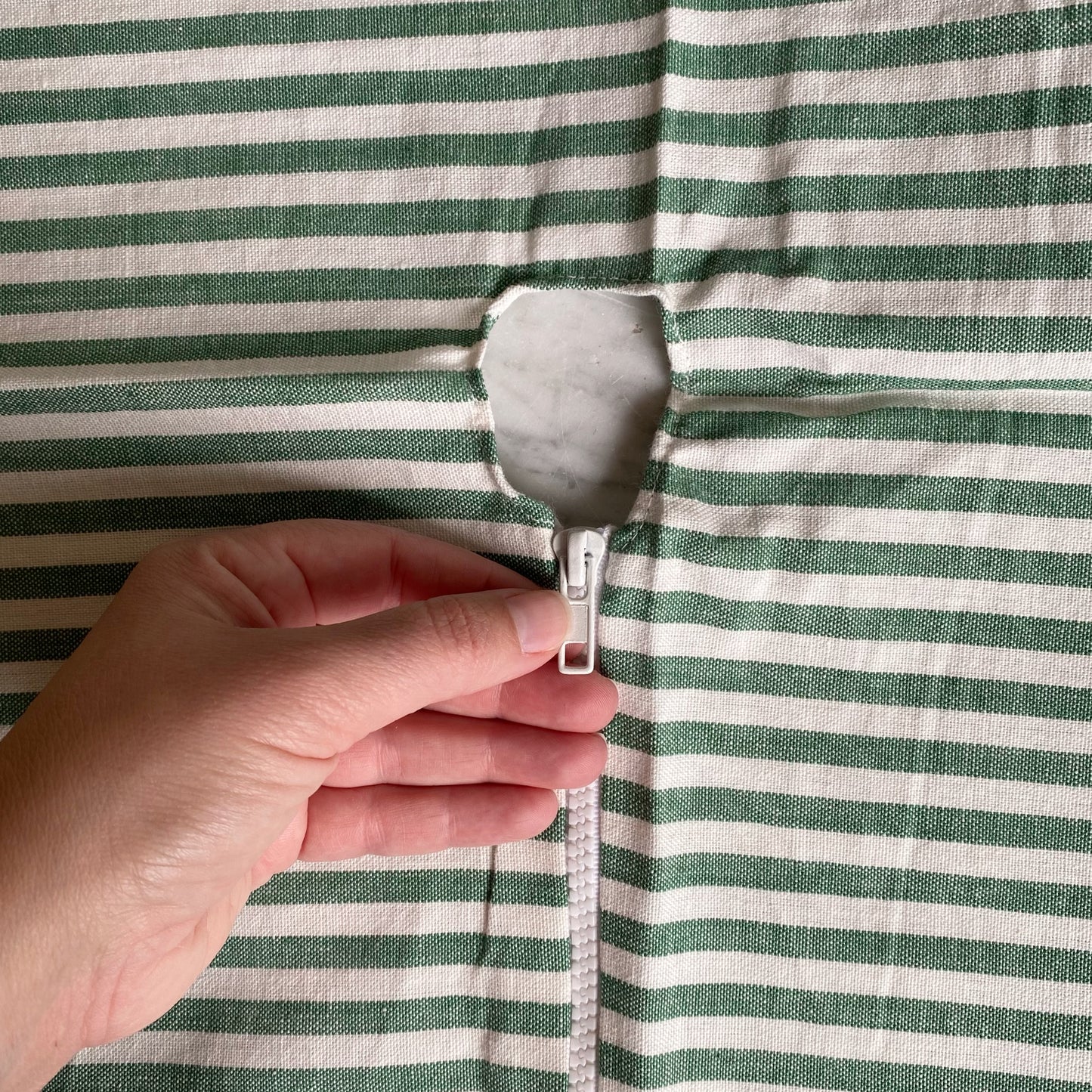 72” Round Green + White Striped Tablecloth
