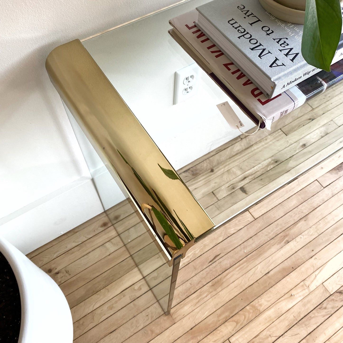 70's Vintage Glass Waterfall Console Table, Leon Rosen