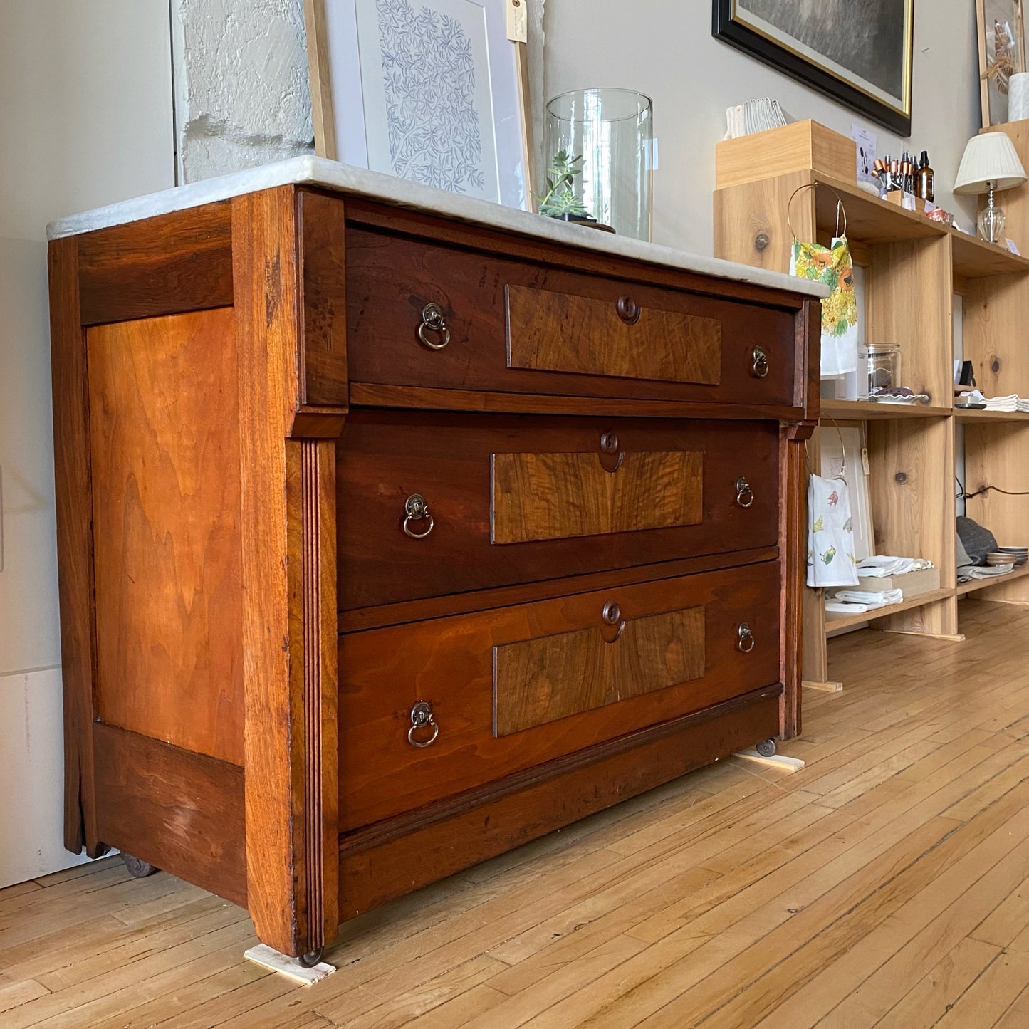 Antique 3-Drawer Dresser with Marble Top