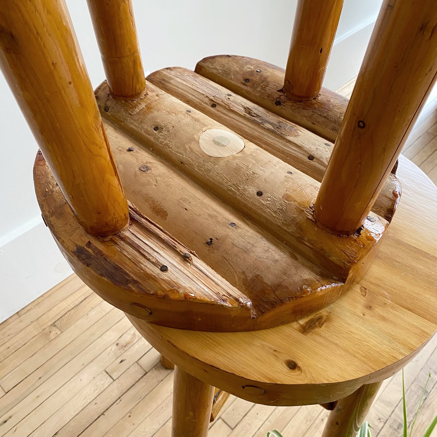 Pair of Vintage Handcrafted Folksy Pine Stools