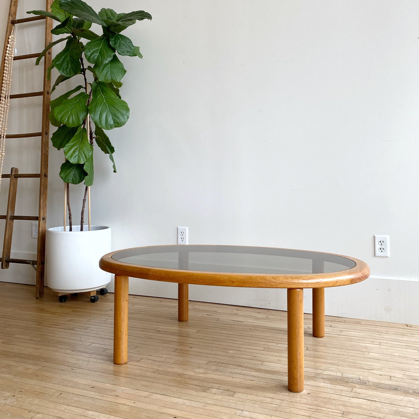 Vintage Oval Teak + Smoked Glass Coffee Table, by Haslev