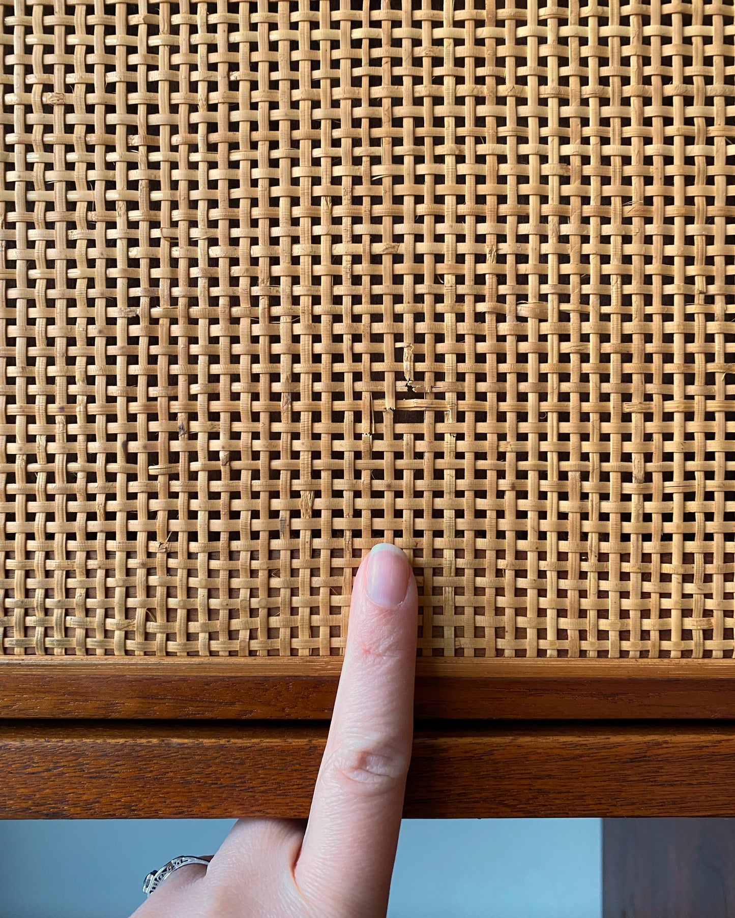 Jack Cartwright for Founders Walnut + Cane Cabinet, circa 1960