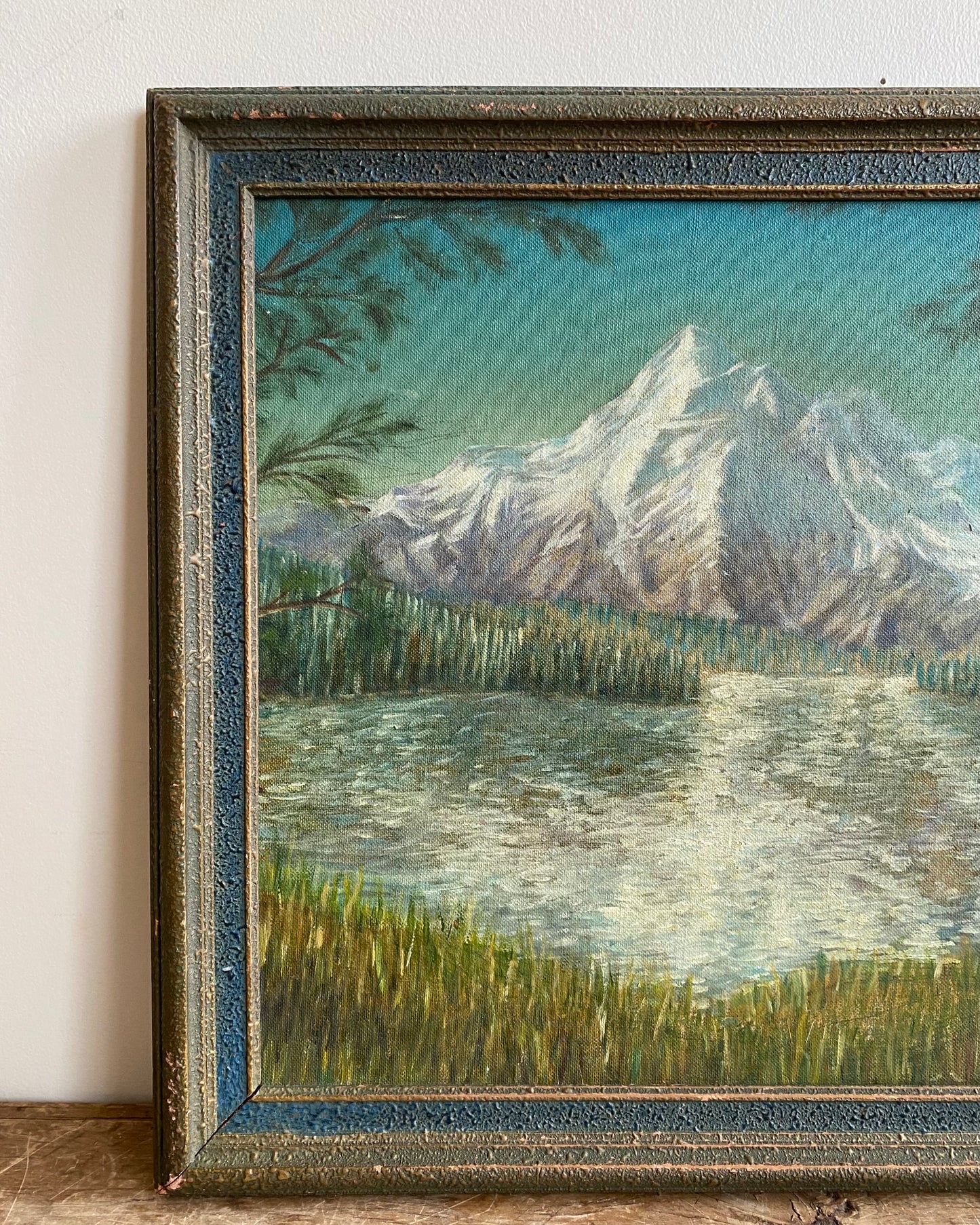 Vintage Original Framed Mountain Painting, 1952