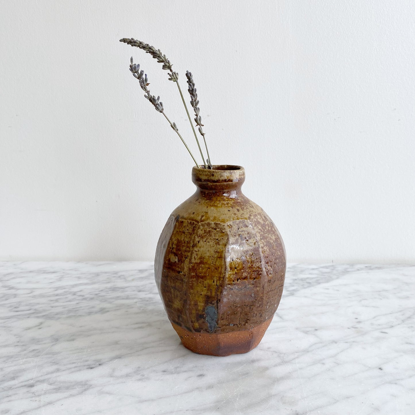Vintage Faceted Pottery Bud Vase, 6"