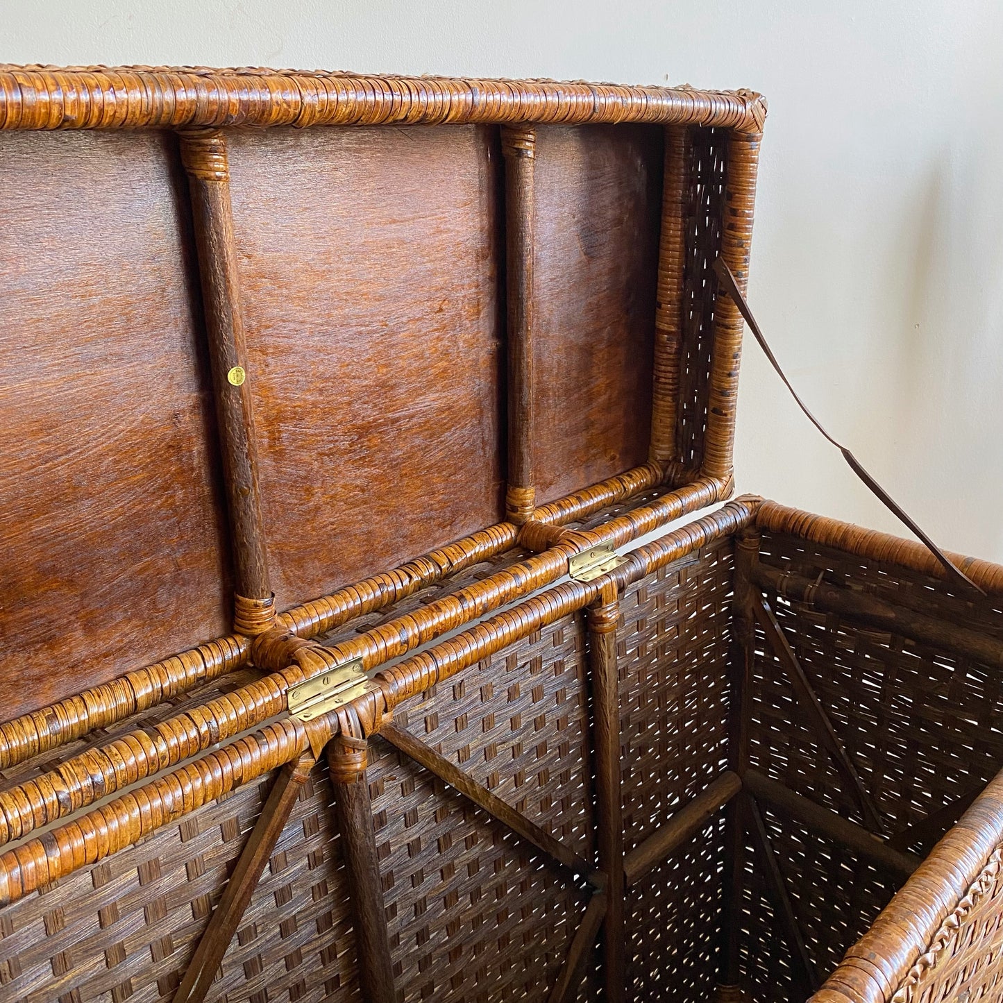Found Oversized Wicker Chest / Lidded Basket / Console Table