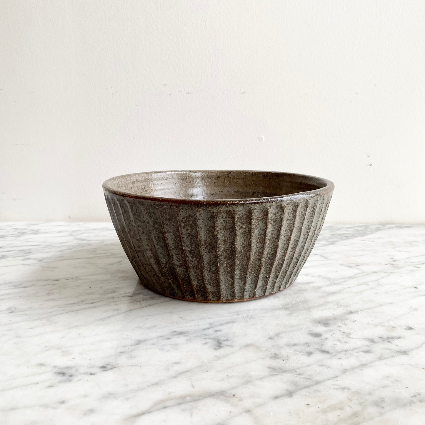 Found Ridged Pottery Bowl, 8.75"