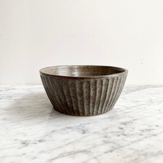 Found Ridged Pottery Bowl, 8.75"