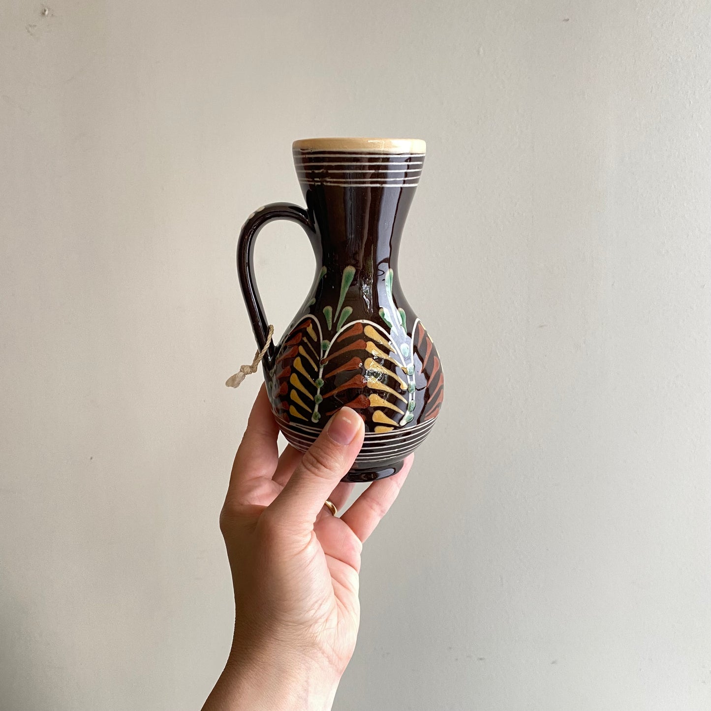 Small Vintage Hungarian Folk Art Pitcher, 6.5"