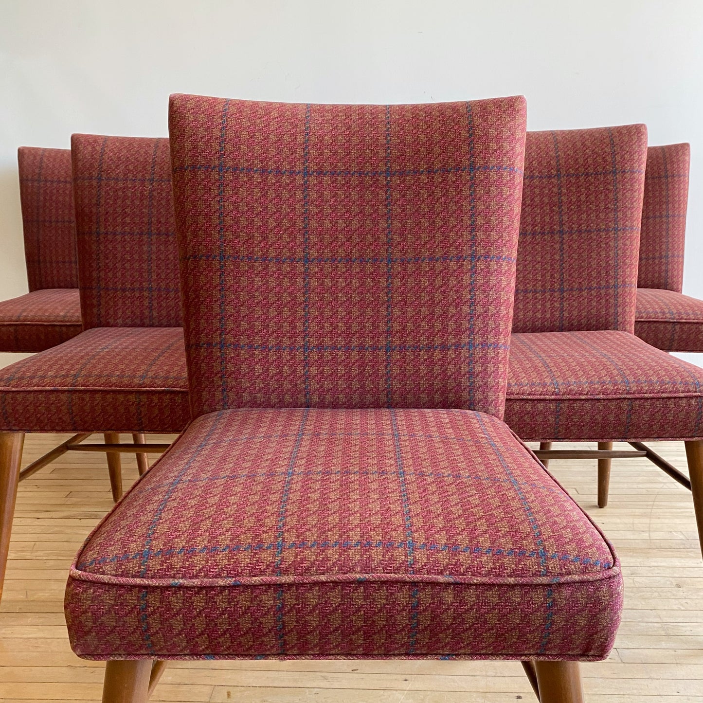 S/6 Plaid Dining Chairs by Paul McCobb