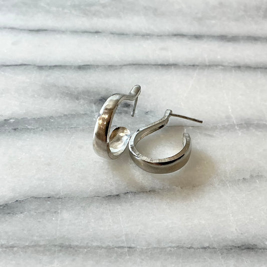 Vintage Elongated Silver Hoop Earrings