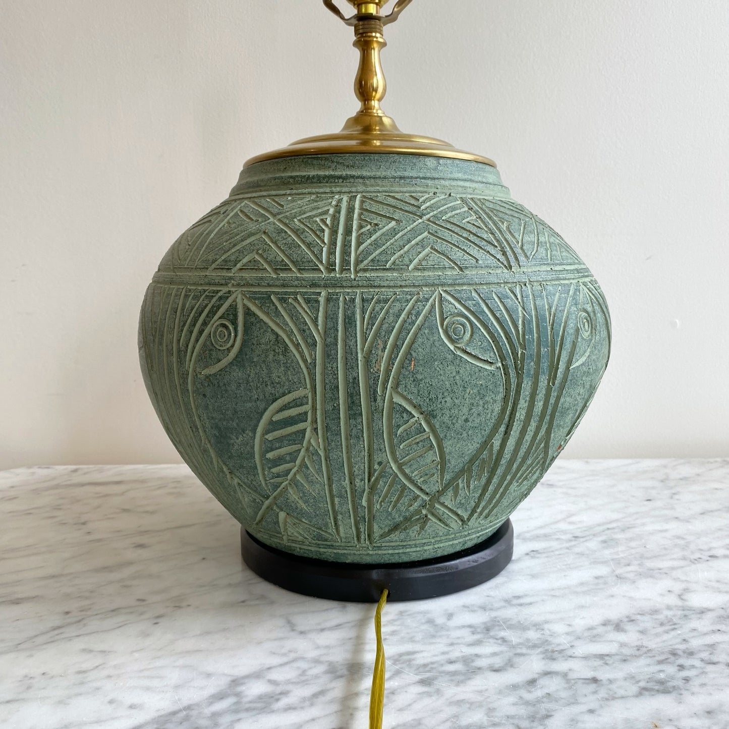 Vintage "Carved" Green Ceramic Lamp