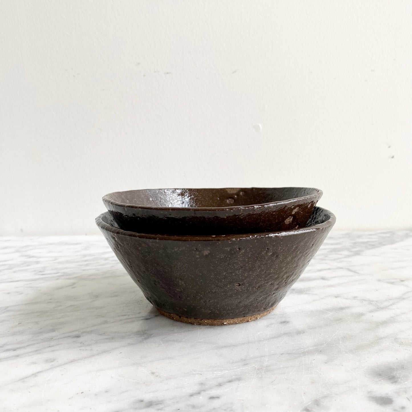 Single Found Dark Brown Pottery Bowl, 6"