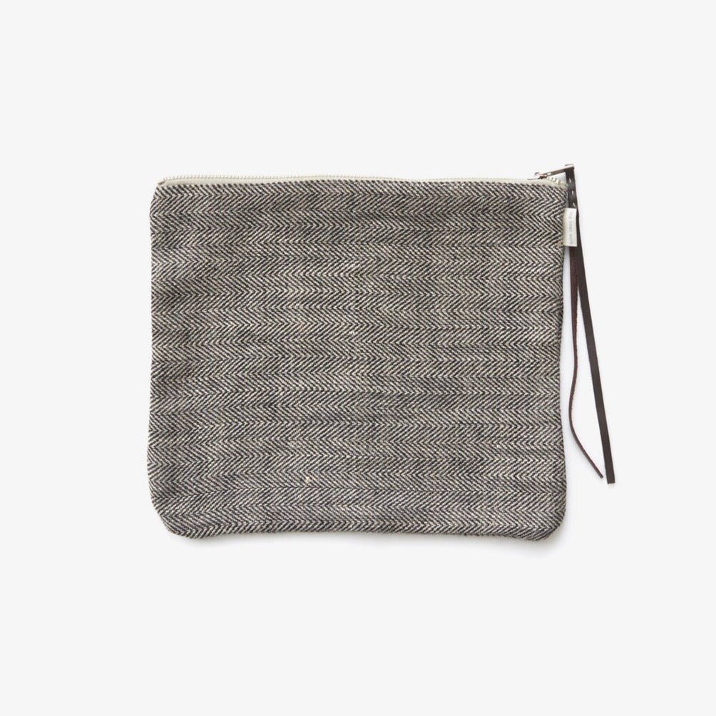 Large Zippered Linen Pouch, Herringbone