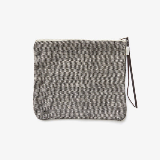 Large Zippered Linen Pouch, Herringbone