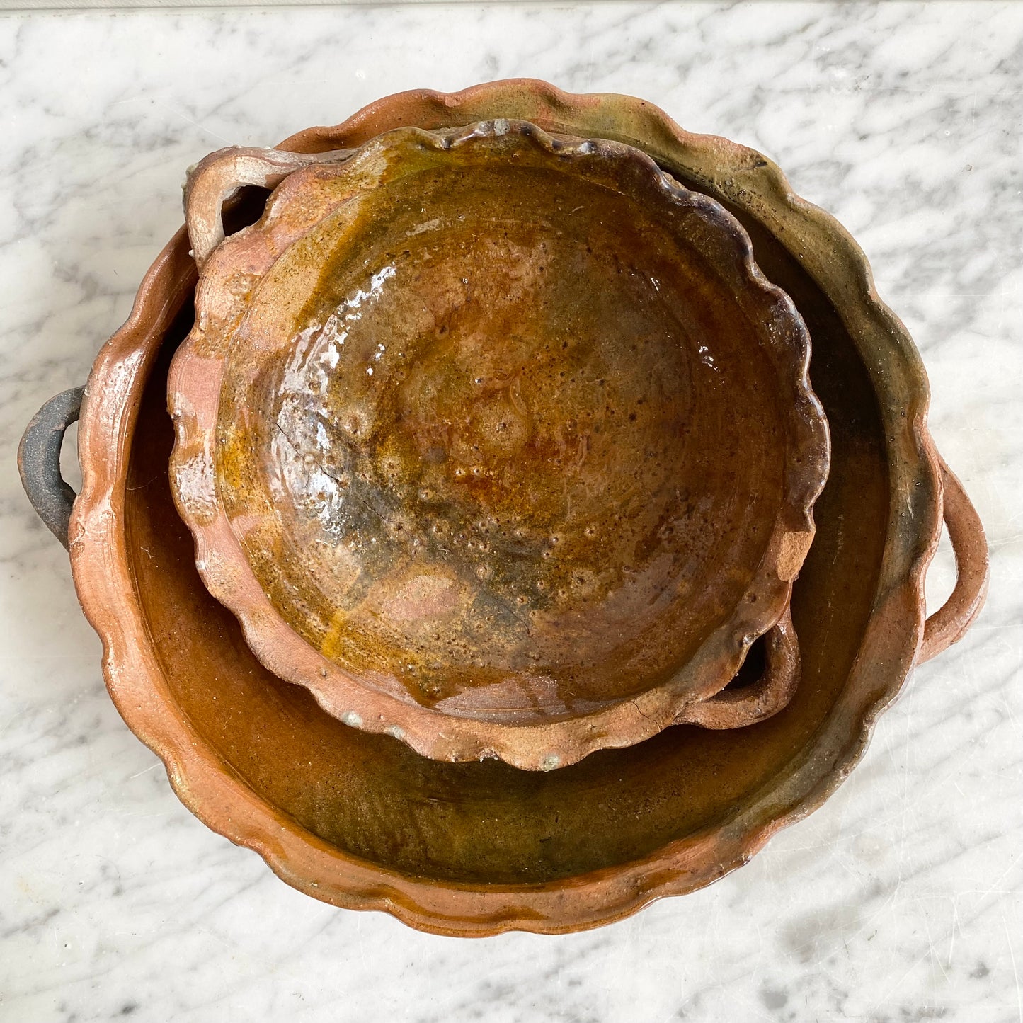 Vintage Clay Bowl with Handles, Choose Size