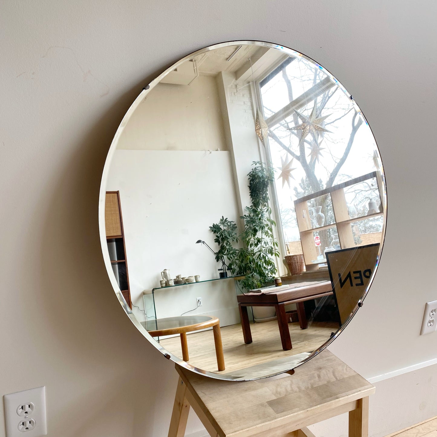 Large Vintage Round Mirror, 28"